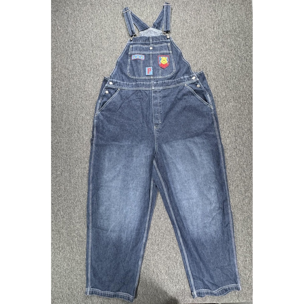 Vintage‎ Disney Winnie the Pooh Overalls Womens 2X Denim 90s Embroidered Patches